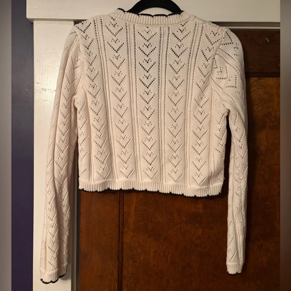 Altar'd State Cece Delicate Bow Cardigan in Ivory and Black Girly Cotton Blend - Picture 5 of 8